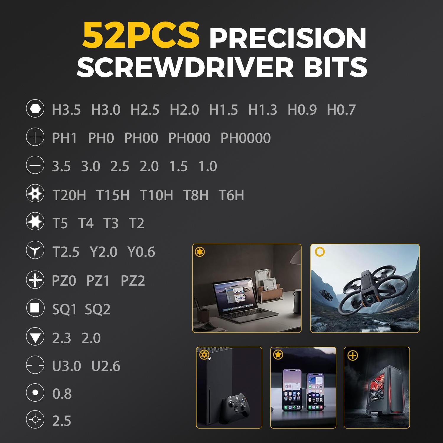 52-in-1 Electric Screwdriver Set, Precision Electric Repair Tool Set, Magnetic Storage & Hex Shank Screwdriver Set for Phone, Camera, Laptop & Watch Repair