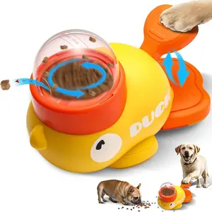 Dog Interactive Treat Dispenser, 2026 New Yellow Duck Cat Treat Dispenser with Button, Slow Treat Feeding Dispenser for Small & Large Cats Dogs