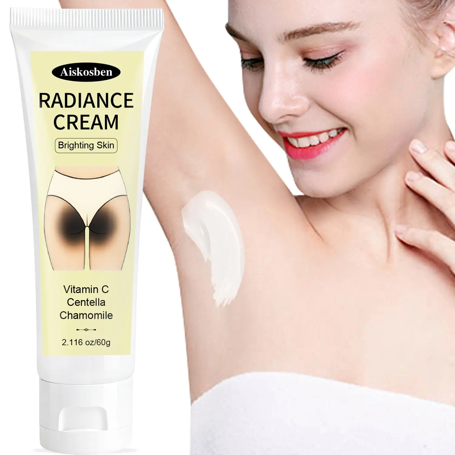 Vitamin C Underarm Brightening Balm, Niacinamide Infused, Gentle Radiant Glow Moisturizing Lotion, Ideal for Dark Spots, Non-Greasy, 60g