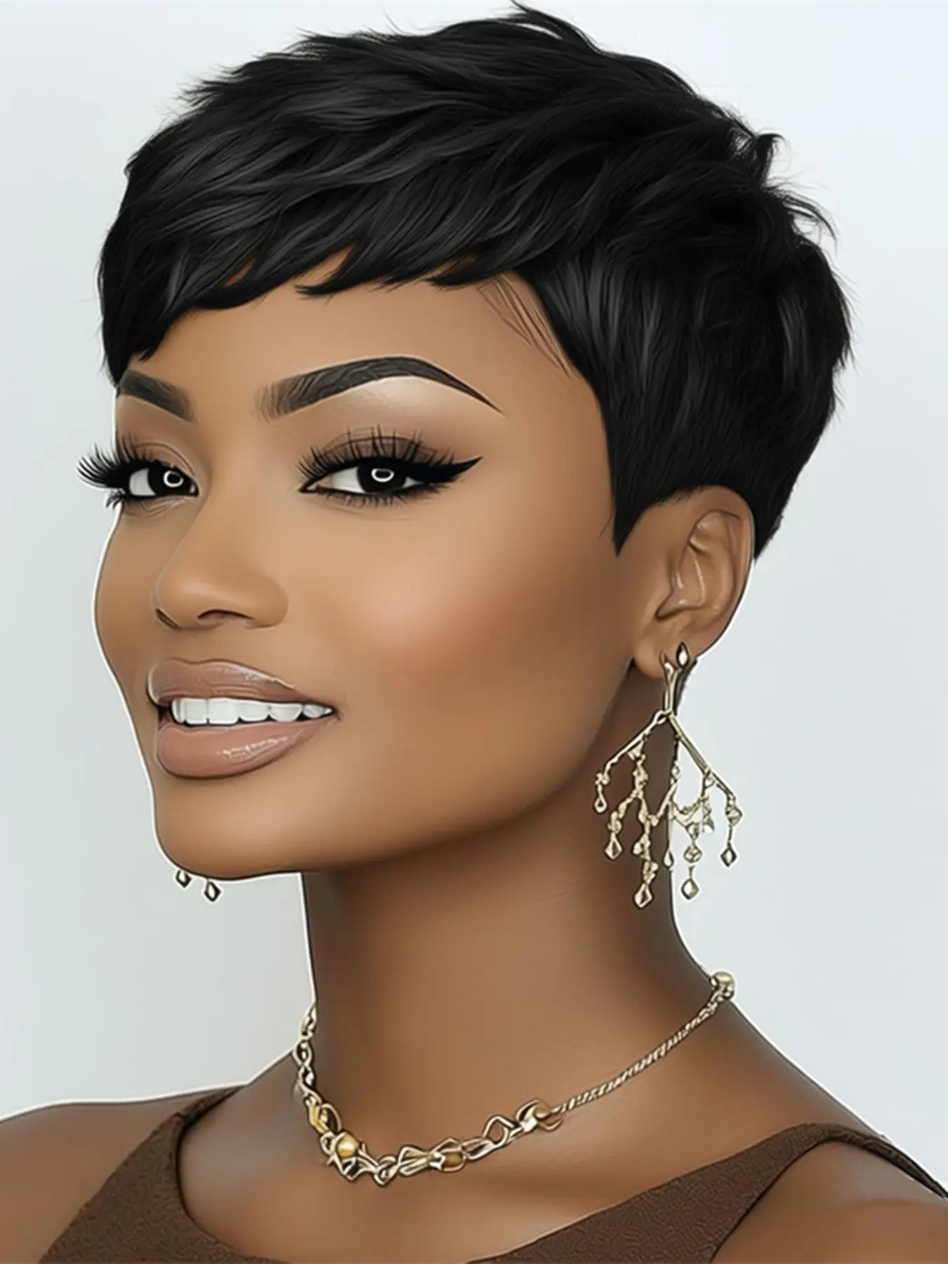 Short Straight Layered Human Hair Wig for Women, Natural, Daily Party Cosplay Gift Use, Pixie Cut, Burgundy Machine Made