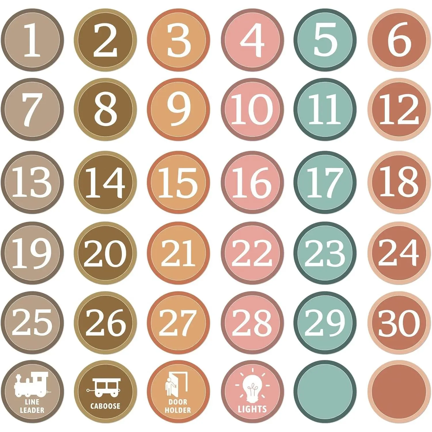 36 PCS Boho Line up Spots for Classroom Floor Large Number Spots Waterproof Numbers Stickers for Classrooms Decor Classrooms Labels Back to School Kindergarten Preschool Teacher Supplies