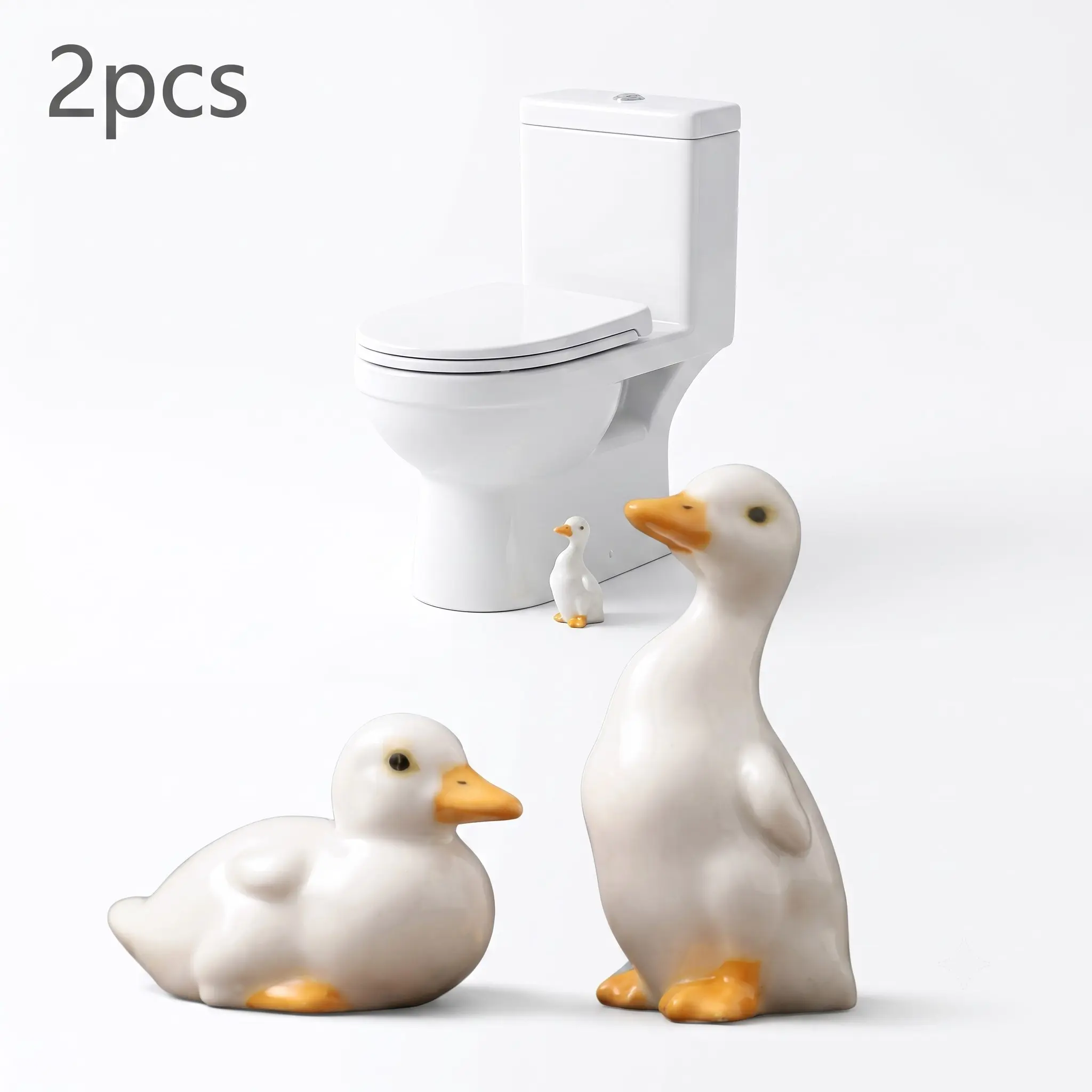 2-Pack Duck Toilet Screw Caps Decor Set, Ceramic Toilet Screw Covers, Bathroom Decoration, Easy Installation, Cute Toilet Bottom Cover, Bathroom Decor Supplies, Restroom Accessories