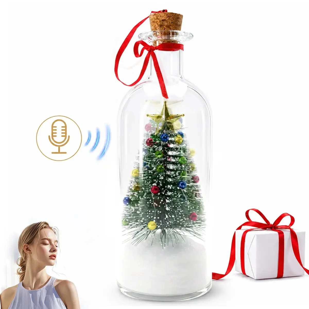Personalized Voice Glass Ornament, Recordable Christmas Tree Decoration, Snow Scene Gift for Mom, Kids, Friends, Powered by Aaa Batteries