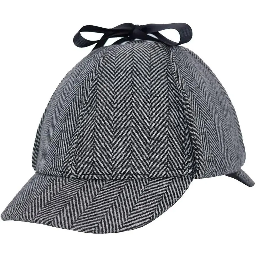Men's Adjustable Fold-Down Ears Synthetic Blend Deerstalker Hat, Classic Detective Look Costume Accessory for Costume Parties, Available in 3 Sizes