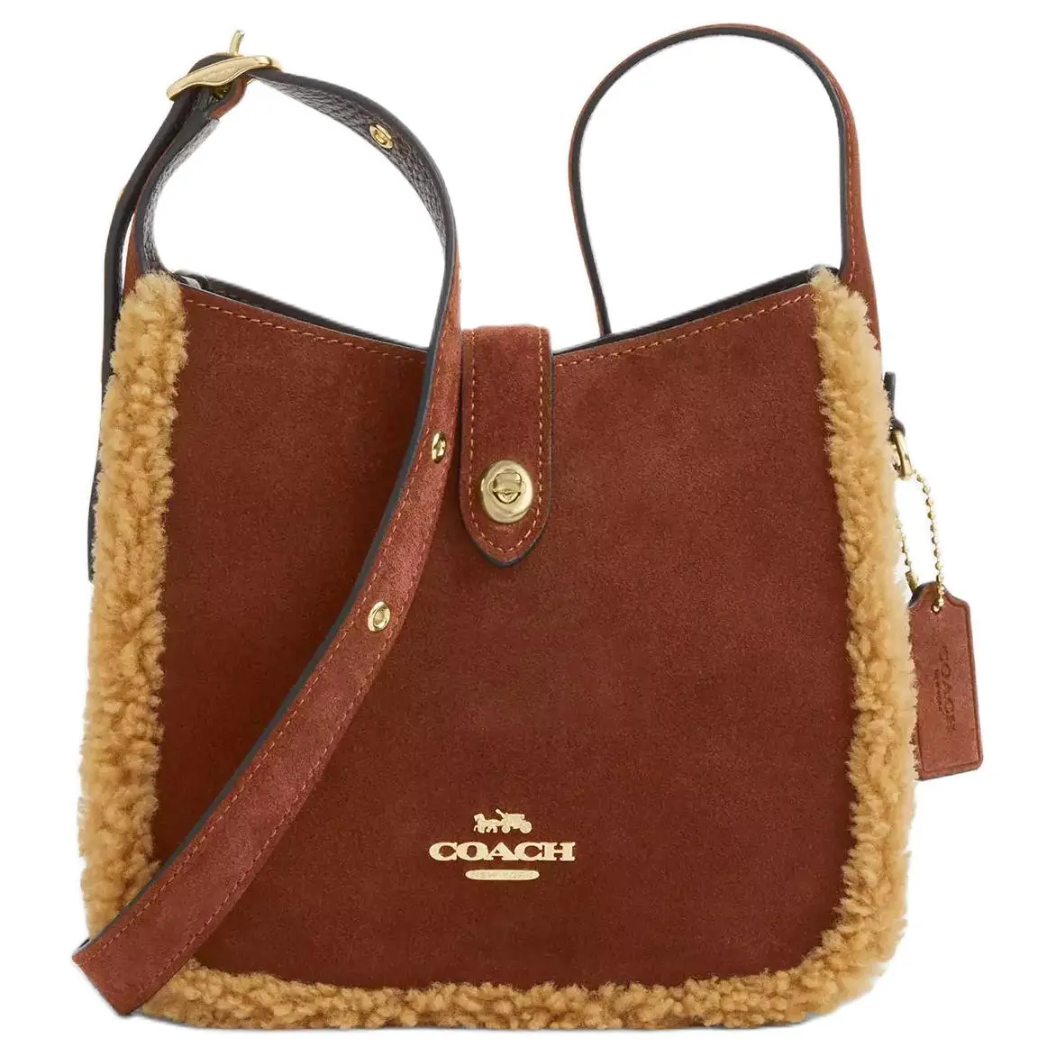 COACH Hadley 20 Mini Crossbody Bag for Women – Suede and Shearling-Trimmed Pebbled Leather with Gold Logo, Brown