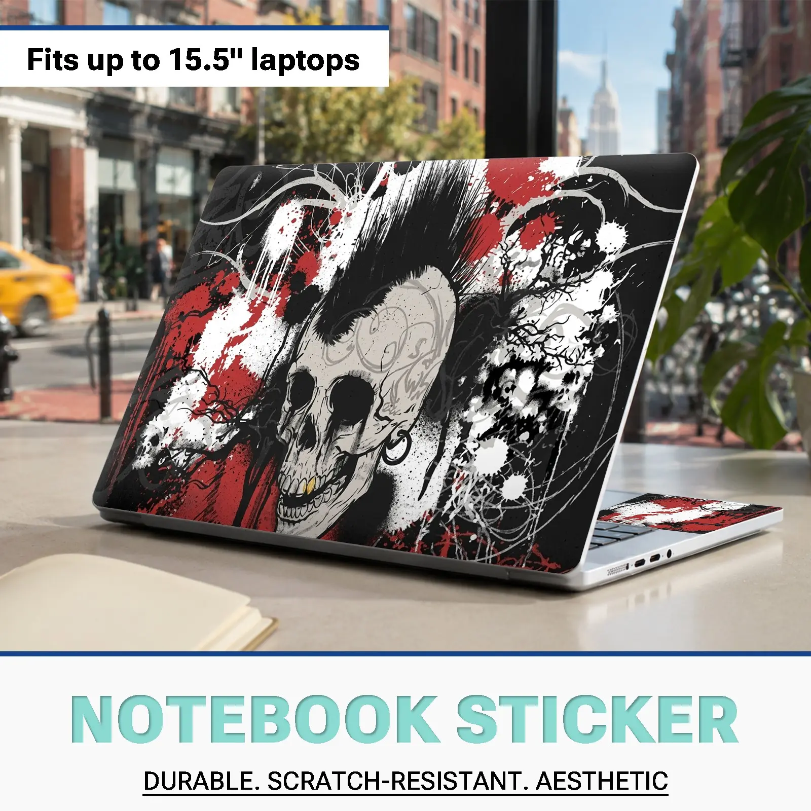 Punk Skull Graffiti Laptop Vinyl Sticker Set, 3 Pieces, Waterproof, Scratch-Resistant, Removable, No Residue, Soft Shell, Durable