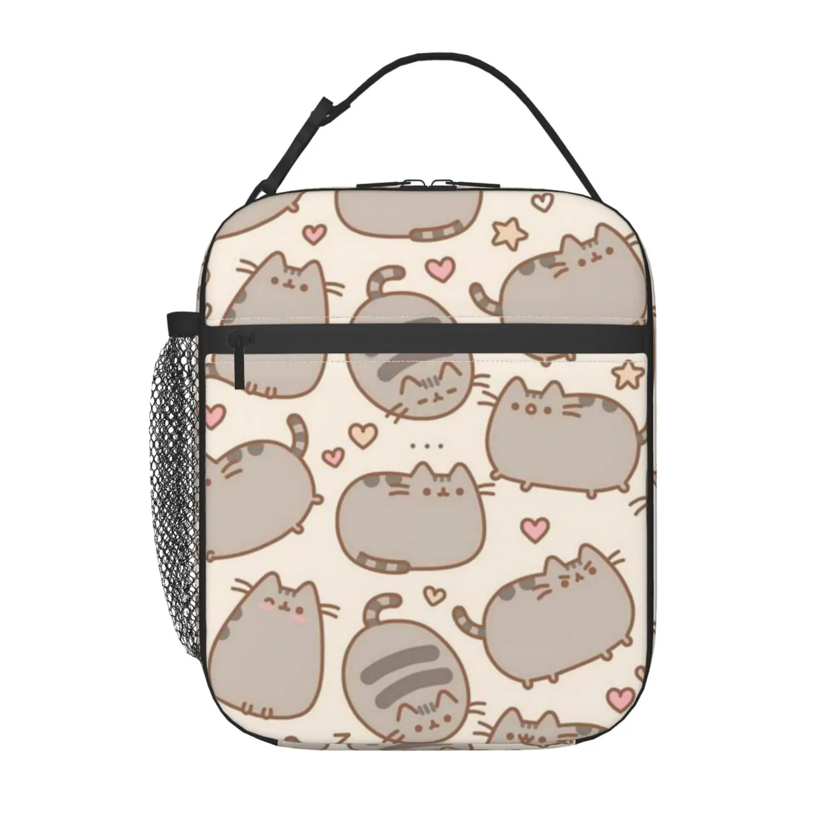 Pusheen Oxford Fabric Thermal Insulated Zip Lunch Box - Polyester, Synthetic, Front Pocket, PEVA Liner, Hand Wash Only, Reusable Drawstring Food Tote, Portable Hot-Cold Handbag for Kids, School Use, Perfect Gift (1 Size, Unisex)