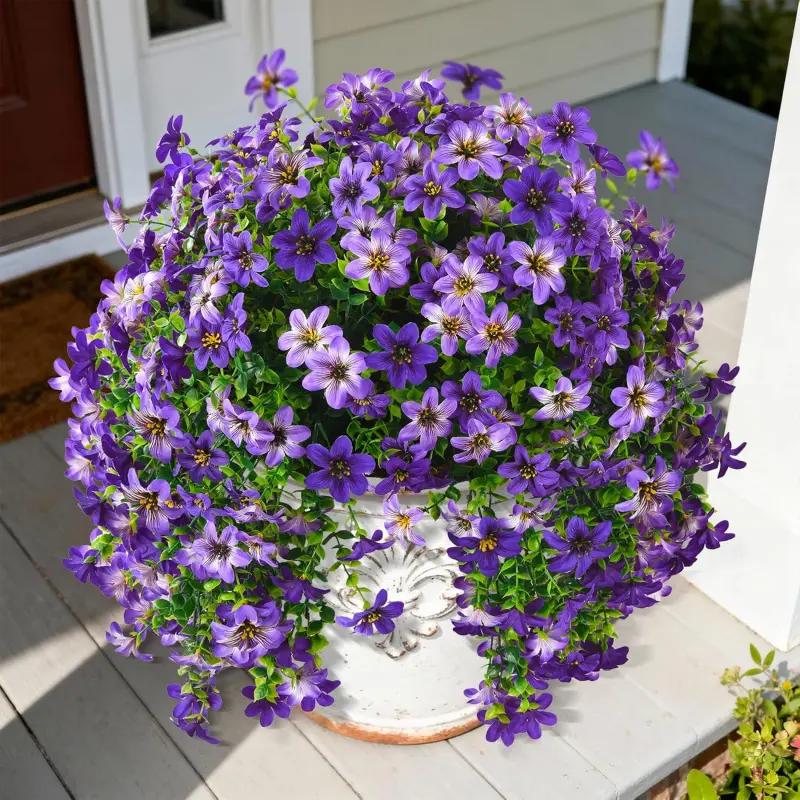 Artificial Flowers for Outdoor Faux Hanging Plants Spring Summer Decoration 2 Pcs Faux Flowers for Plant Pot UV Resistant Look Real for Outside Home Garden Entrance Courtyard