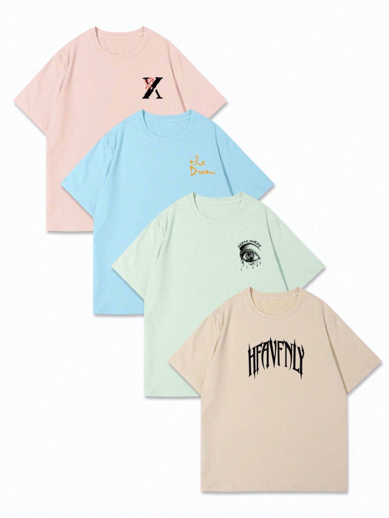 Men's Letter Print Short Sleeve Tee, Regular Fit Casual Crew Neck T-shirt for Daily Wear, Men's Top for All Seasons