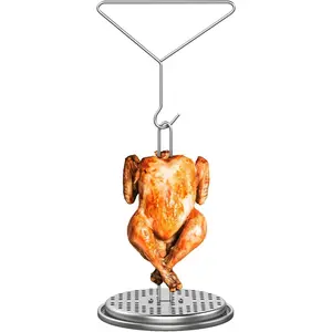 SafBbcue Turkey Fryer Stand Kit Vertical Chicken Roasting Stand Chicken Rack Roaster Turkey Fryer Accessories Kit with Lifter Hook, Holder Base for Deep Fry Pot