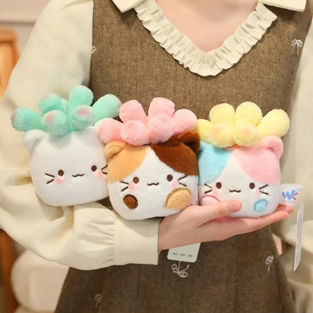 Cute Succulent Cat Potted Plush Toy Soft Fluffy Stuffed Animal Kawaii Cat Stress Relief Doll Creative Potted Home Decor