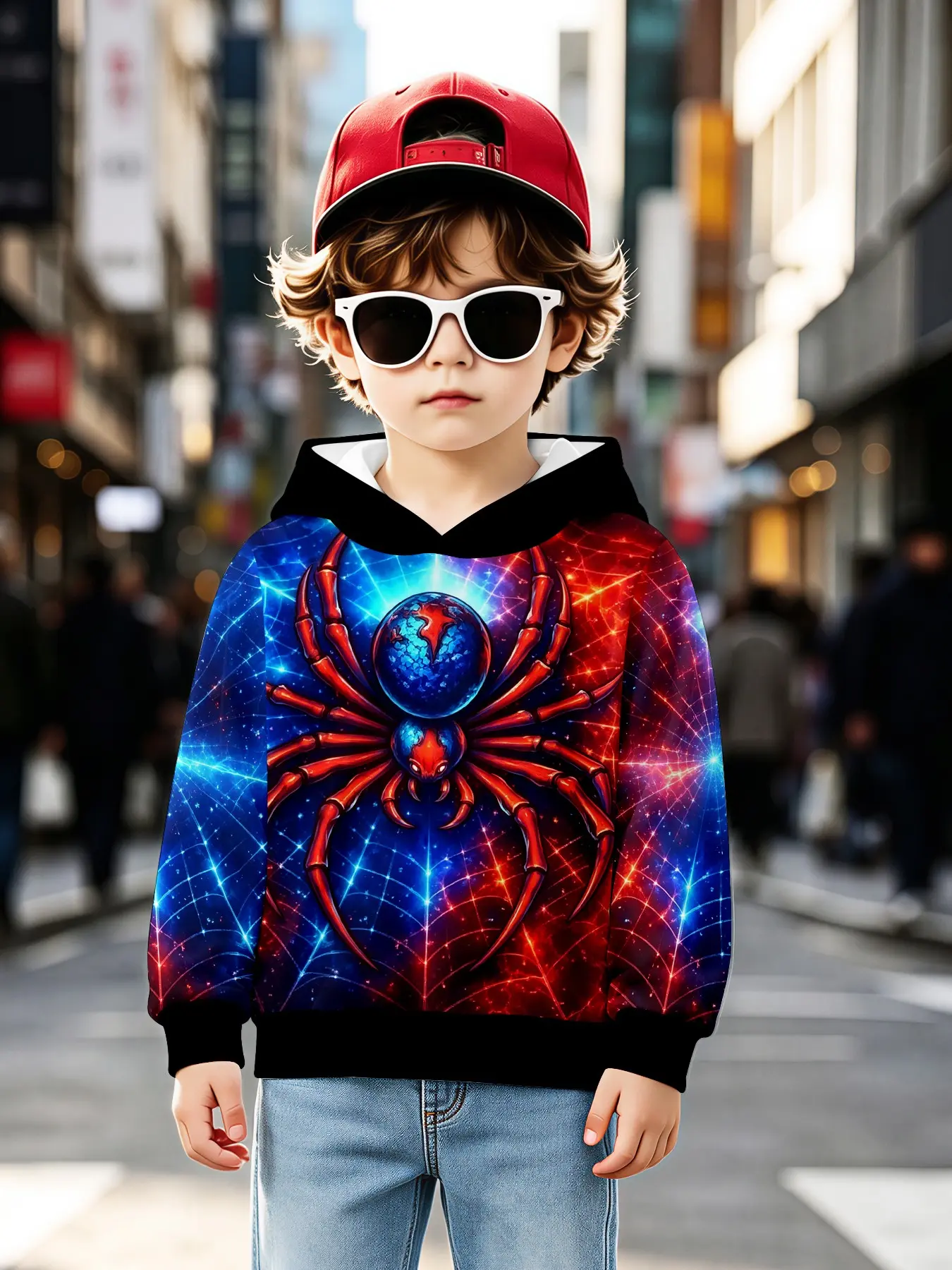 Boys' Spider-Man Hoodie, Long Sleeve Casual Sweatshirt, All over Print, Loose-Fit, Fall & Winter Wear, Cool Cartoon Top for Kids