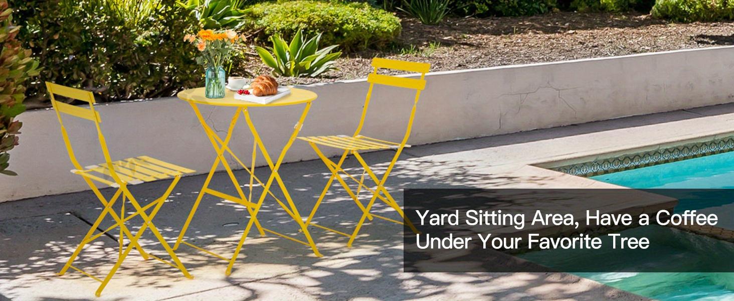 3-Piece Bistro Table and Chairs, Wrought Iron Bistro Set, Anti-Rust, Waterproof Folding Cafe Table and Chairs Set of 2, Foldable Small Bistro Set for Indoor/Outdoor/Porch /Lawn/ Balcony/ Small Space