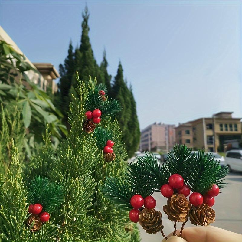 10pcs Artificial Pine Cones & Red Berry Stems, Realistic Evergreen Christmas Tree Decorations, Holiday Home Accents