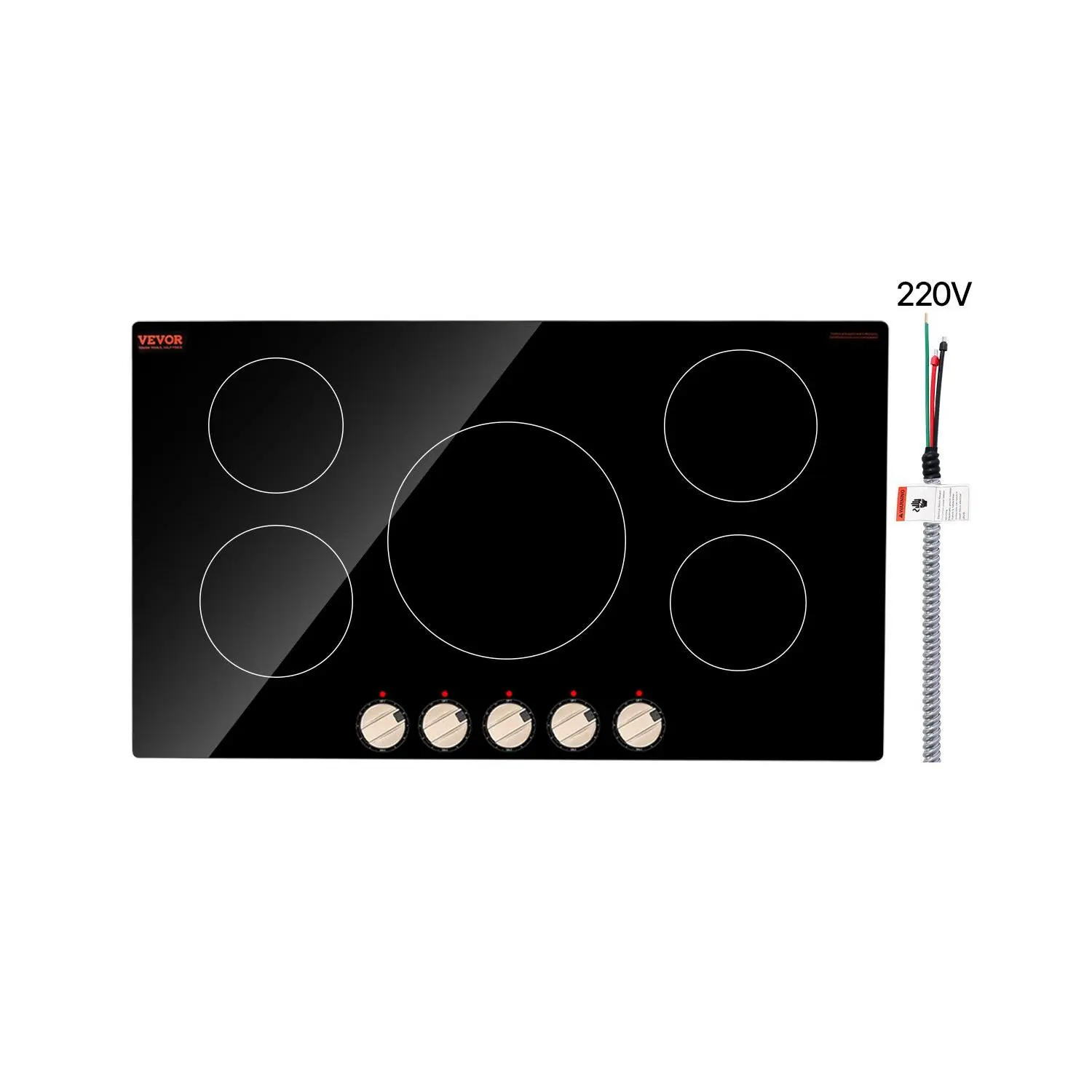 【Summerfinds】VEVOR 9200W Induction Cooktop, 5-Knob Control Countertop Stove, Built-In Electric Burner with 12 Temperature Settings, Glass Surface, Auto Shut-Off, Temperature Control