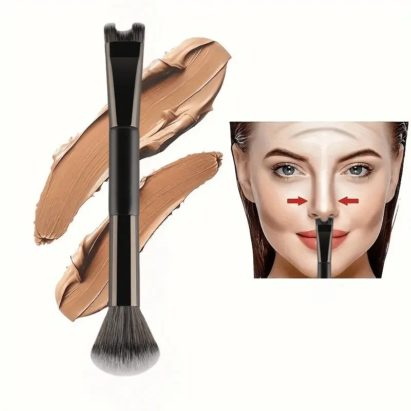 U-Shape Nose Contour Brush, Dual-Ended Highlighter Brush, Ergonomic Handle, Soft Bristles, Precision Makeup Tool, Face Makeup Brushes, Ideal for Flawless Contours