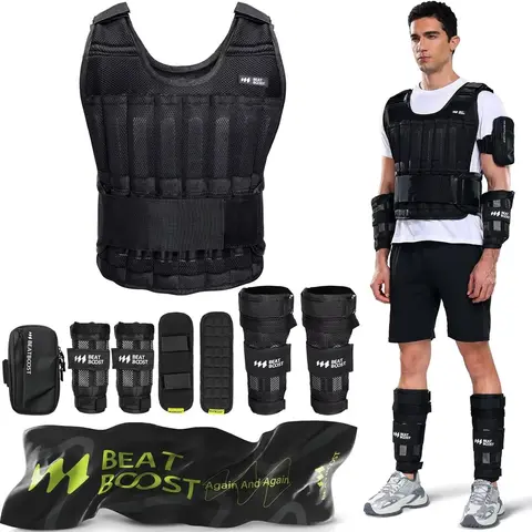 Beat Boost Adjustable Weighted Vest 20-60lb Steel Plates for Men & Women | Home Training Equipment, Strength & Resistance Workout Gear for Weight Lifting & Fitness Training