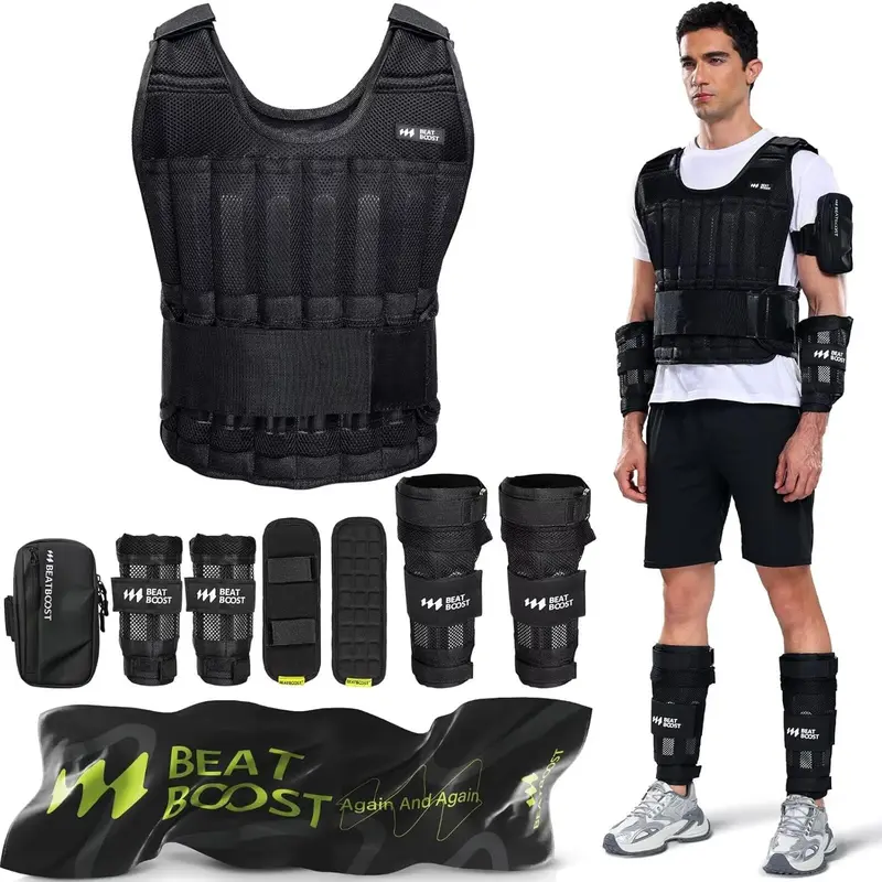 Beat Boost Adjustable Weighted Vest 20-60lb Steel Plates for Men & Women | Home Training Equipment, Strength & Resistance Workout Gear for Weight Lifting & Fitness Training