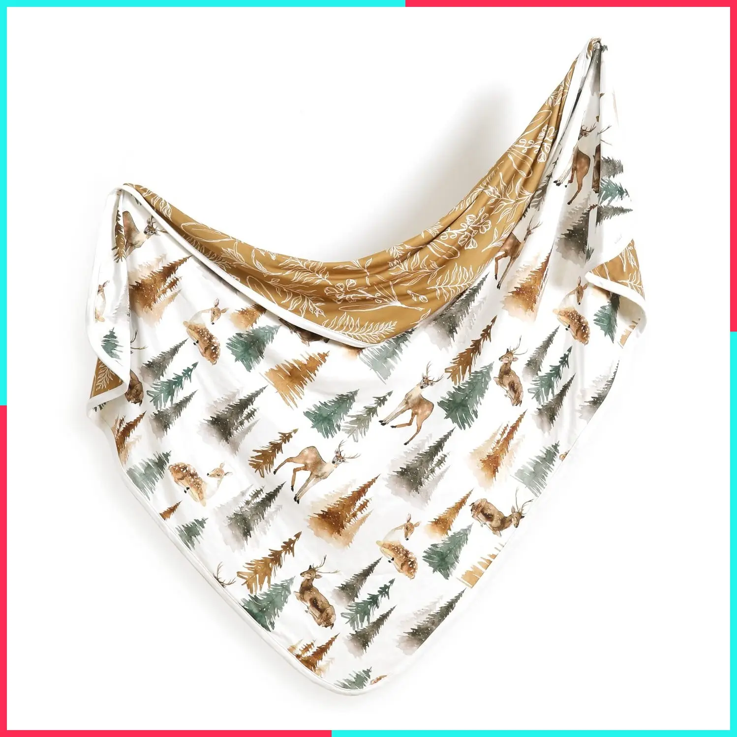 Super Soft Stretchy Jersey Knit Swaddle Blanket for Baby Girls and Boys, Double Layer Receiving Blanket 34 x 44 Extra Large for Swaddling, Deer Pattern