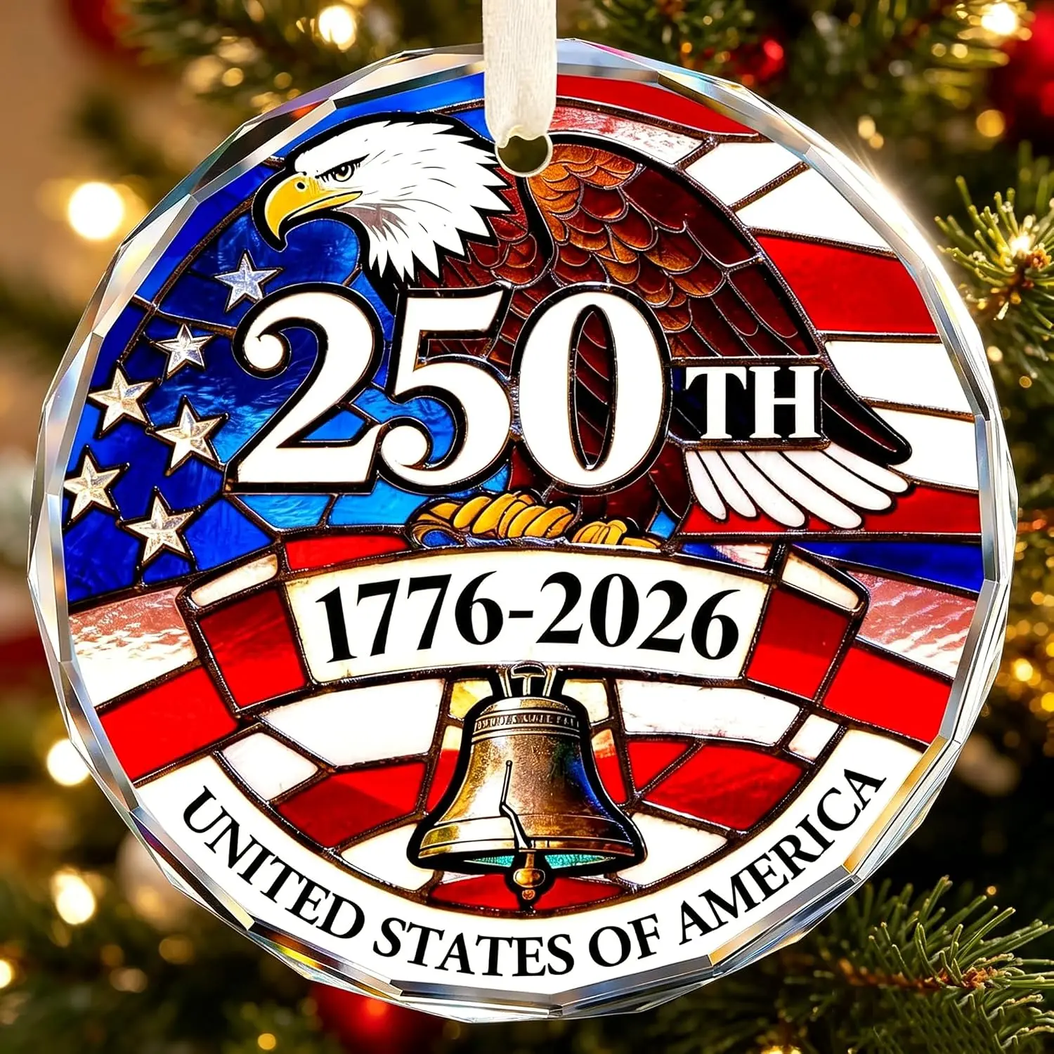 250th Anniversary Ornament,  250 Merchandise  Glass Christmas Ornaments, Fourth of July Decorations, Independence Day Souvenir Gifts, Liberty