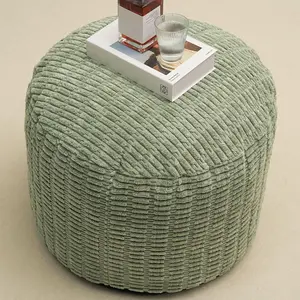 Round Stuffed Pouf Ottoman for Foot Rest Storage Ottoman Foot Stool Cushion Faux Fur Poufs with Foam Chunk Filling 20 X 15 Inch Floor Chair for Living Room Bedroom Home Decor Green
