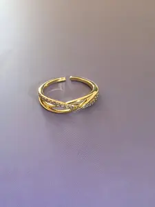 Cross-Woven Diamond-Embedded Open Ring, Luxury Minimalist Design, Versatile Stackable Ring, Elegant Jewelry for Everyday Wear, Elegant Casual Ring