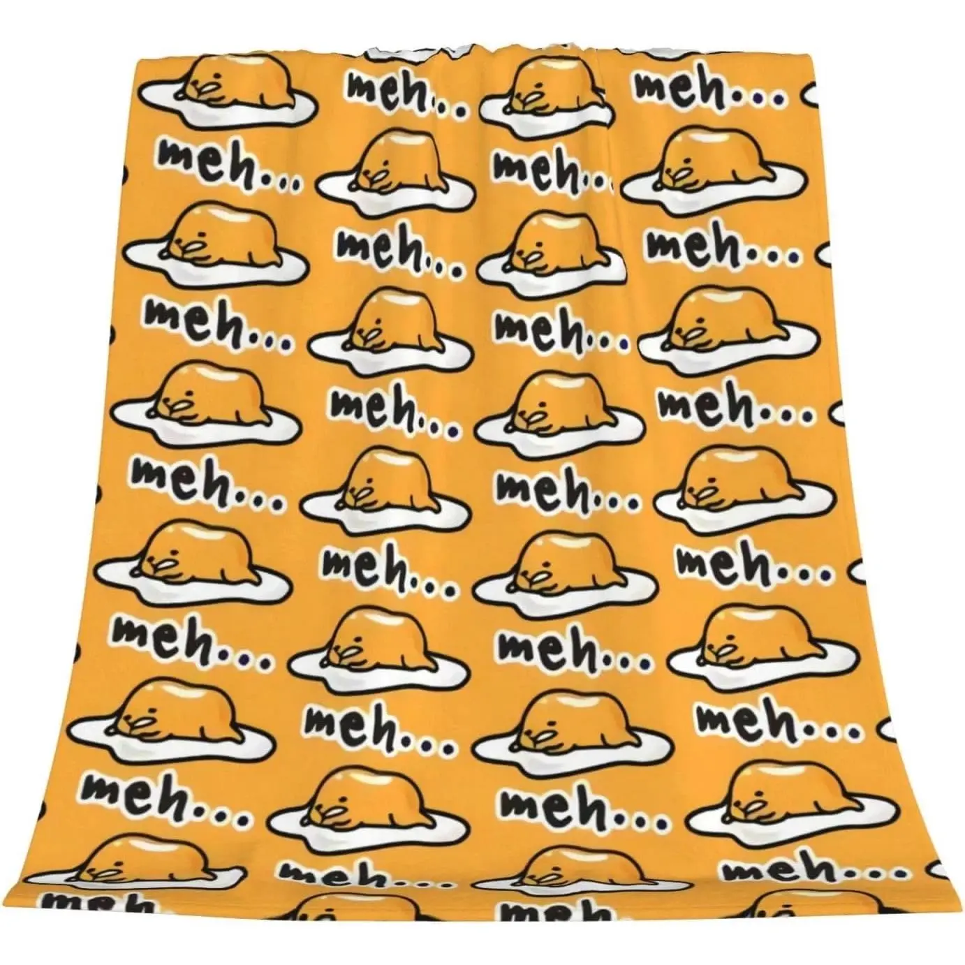 Gudetama Lazy Egg Meh Phrase All Over Print Flannel Throw Blanket Bright Orange Base Cute Cartoon Pattern Soft Fleece Lightweight for Couch Bed Dorm Fan Gift