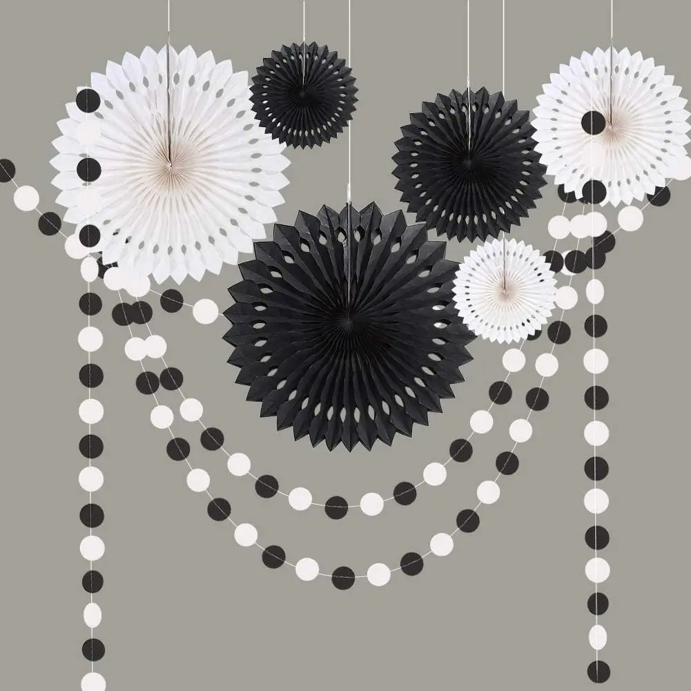 Black White Party Decorations  Paper Fans Garland Kit Gothic Decor Wedding Decoration Halloween Birthday Backdrop  Shower Goth  Emo Spooky Haunted House Party Supplies