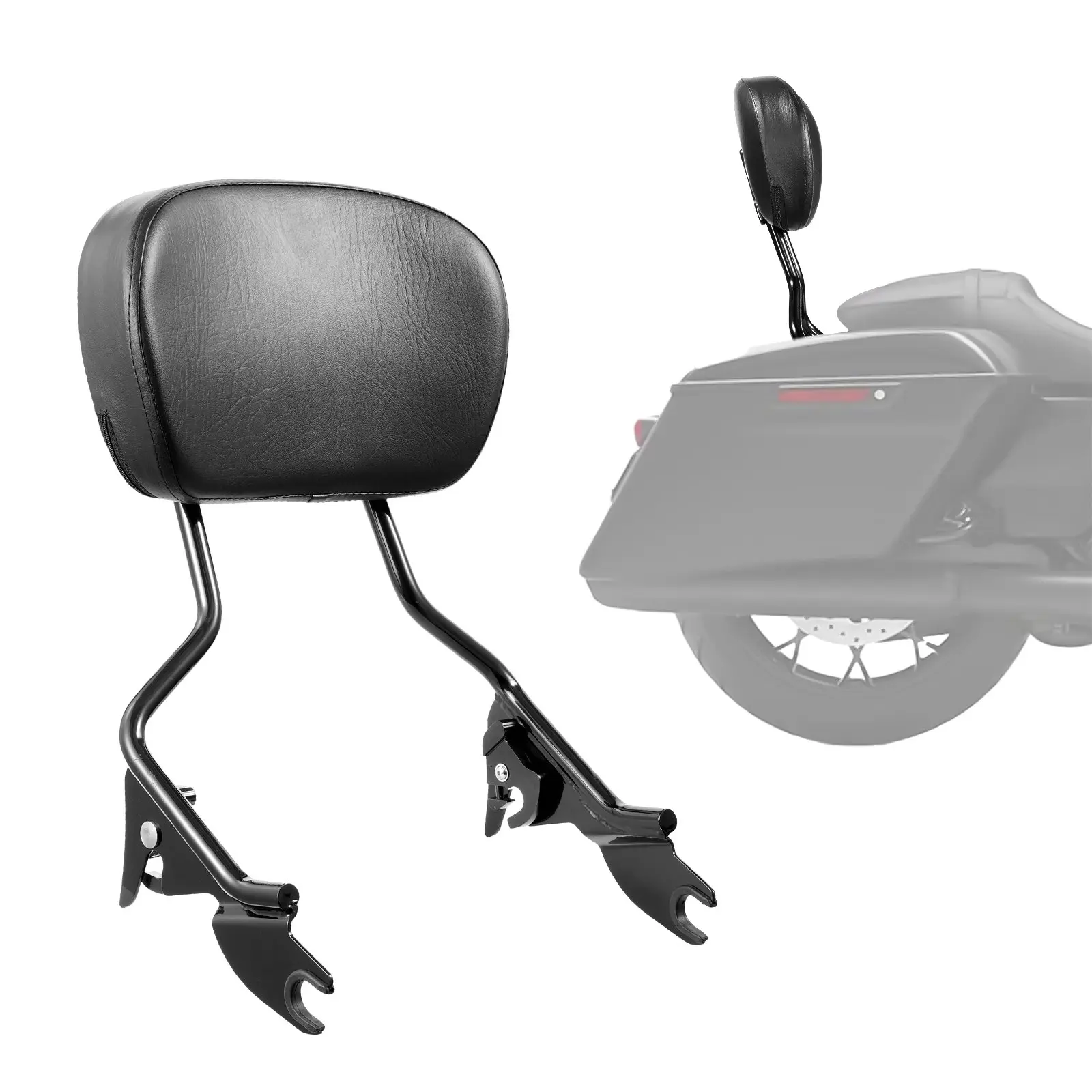 Black Detachable Motorcycle Passenger Backrest Unit, 16 In Harley-Compatible Backrest for Harley-Davidson Touring, Street Glide, Road Glide, Road King