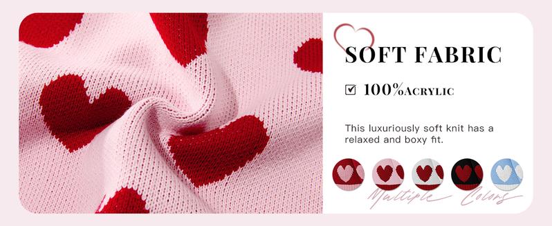 Saodimallsu Womens Oversized Heart Cardigan Color Block V Neck Button Long Sleeve Chunky Valentines Sweaters with Two Pockets & Contrast Trim