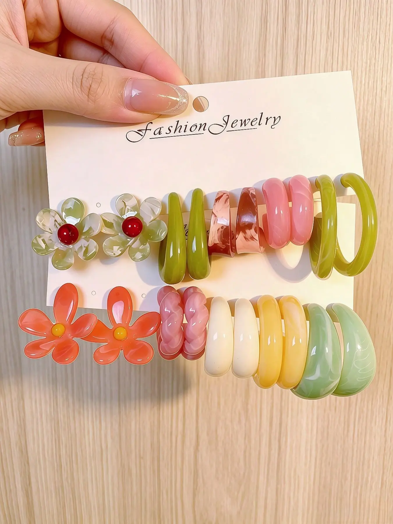 10 Pairs Acrylic Floral Earrings, European & American Korean Style, Tropical Earrings, Colorful C-Shape Geometric, Bohemian Fashion Jewelry Accessories