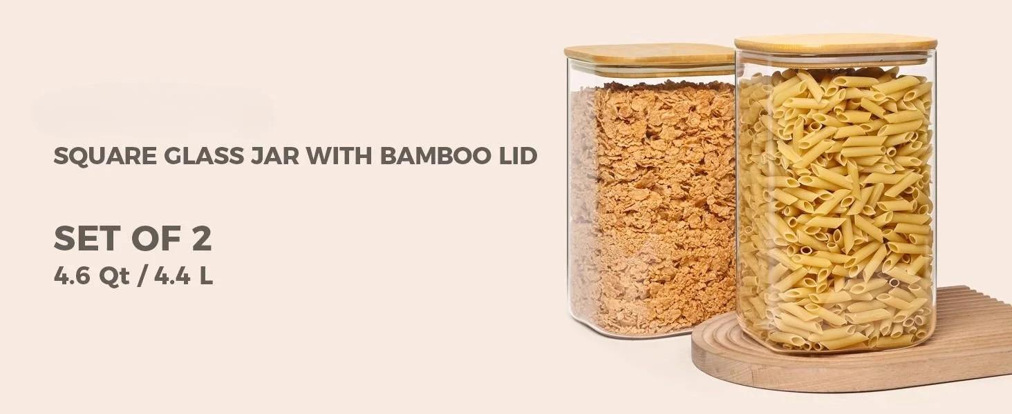 THE WELL KEPT 1.2 Gallon Wide Mouth Flour Sugar Storage Containers 2 Pcs, 4.6 Qt Glass Storage Containers with Lids, Large Pantry Glass Jar with Lid, Big Jars for Rice, Flour, Sugar, Cereal, Cookie, Coffee Kitchen Utensils