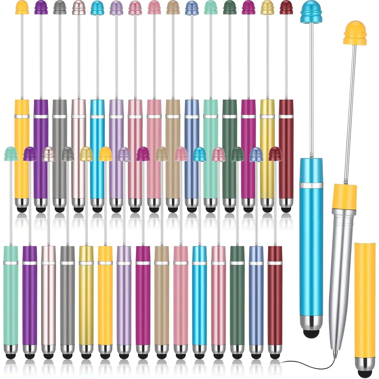30 count Beaded Pens with Stylus Tips Plastic Beaded DIY Stylus 2-in-1 for Rubber  Screen Handwriting Ballpoint Pen 1.0mm, Black Ink, Office Supplies(Rainbow)