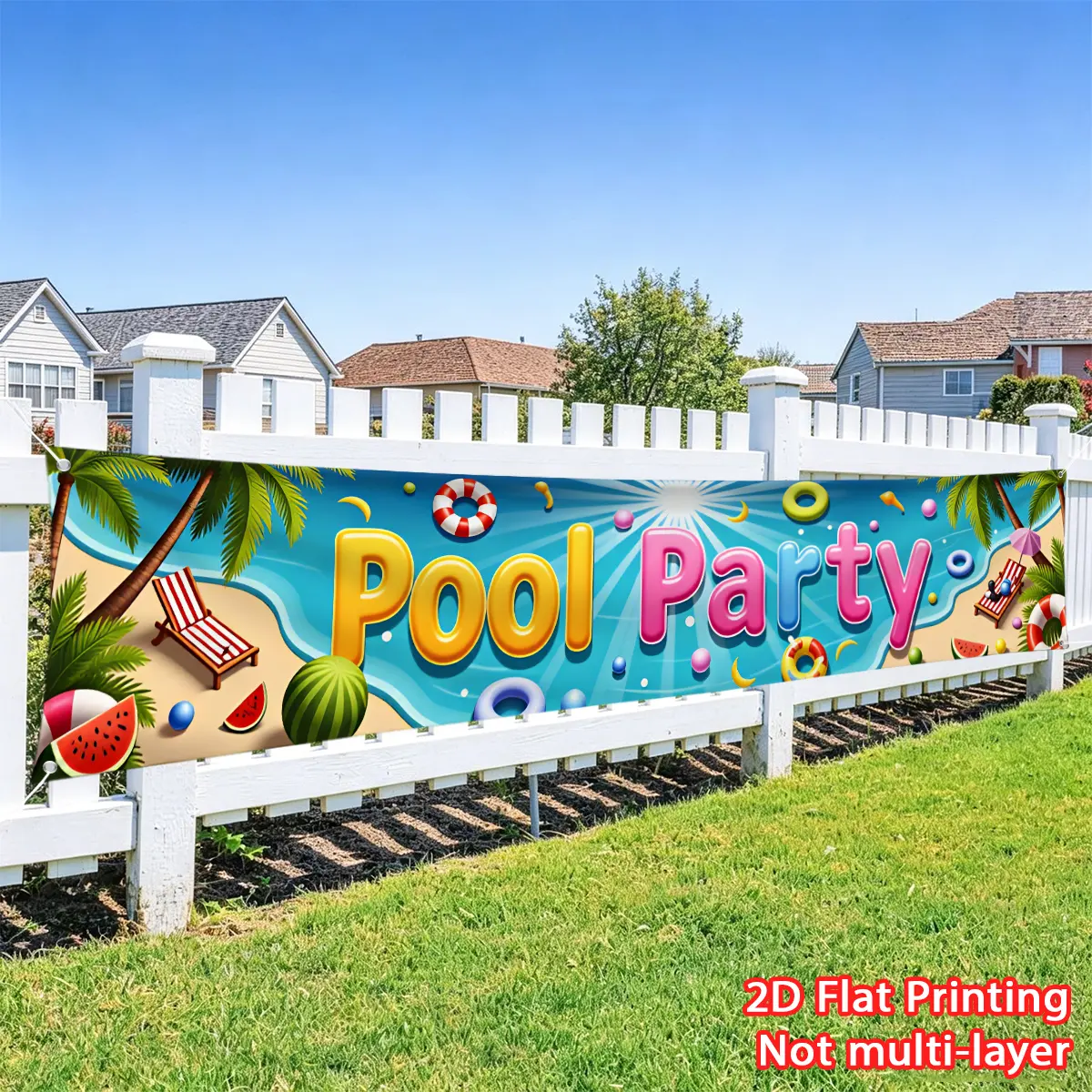 1pc beach pool party banner, party banner, fence decoration banner, polyester material suitable for event party decoration, outdoor railing porch wall decoration
