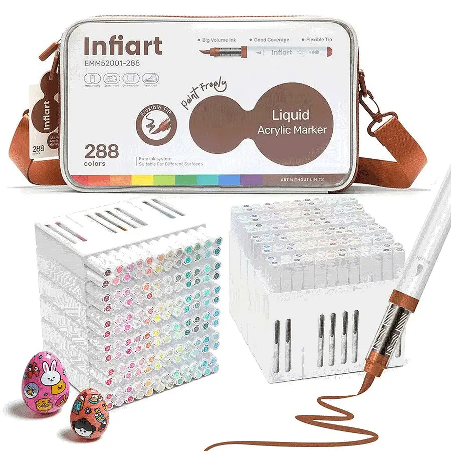 288/240/168/120/72/48 Colors Direct Liquid acrylic markers-With Organizer Bag, Colouring marker pens Set，Quick Drying, Fade Resistant，perfect for painting, illustrations, Handcrafted Art，school back-to-school season for coloring books and other DIY projec