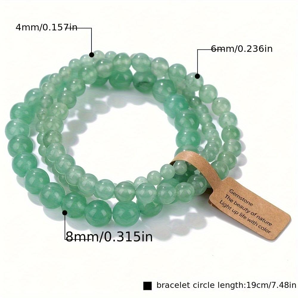 [Stone Bead Bracelets Set] Natural Stone Bead Bracelets Set - 3pcs/Set in 4Mm/6Mm/8Mm Sizes - Lucky Charm Bracelets - Couple Love Tokens - Natural Stone Wristband - Valentine's Day Gift
