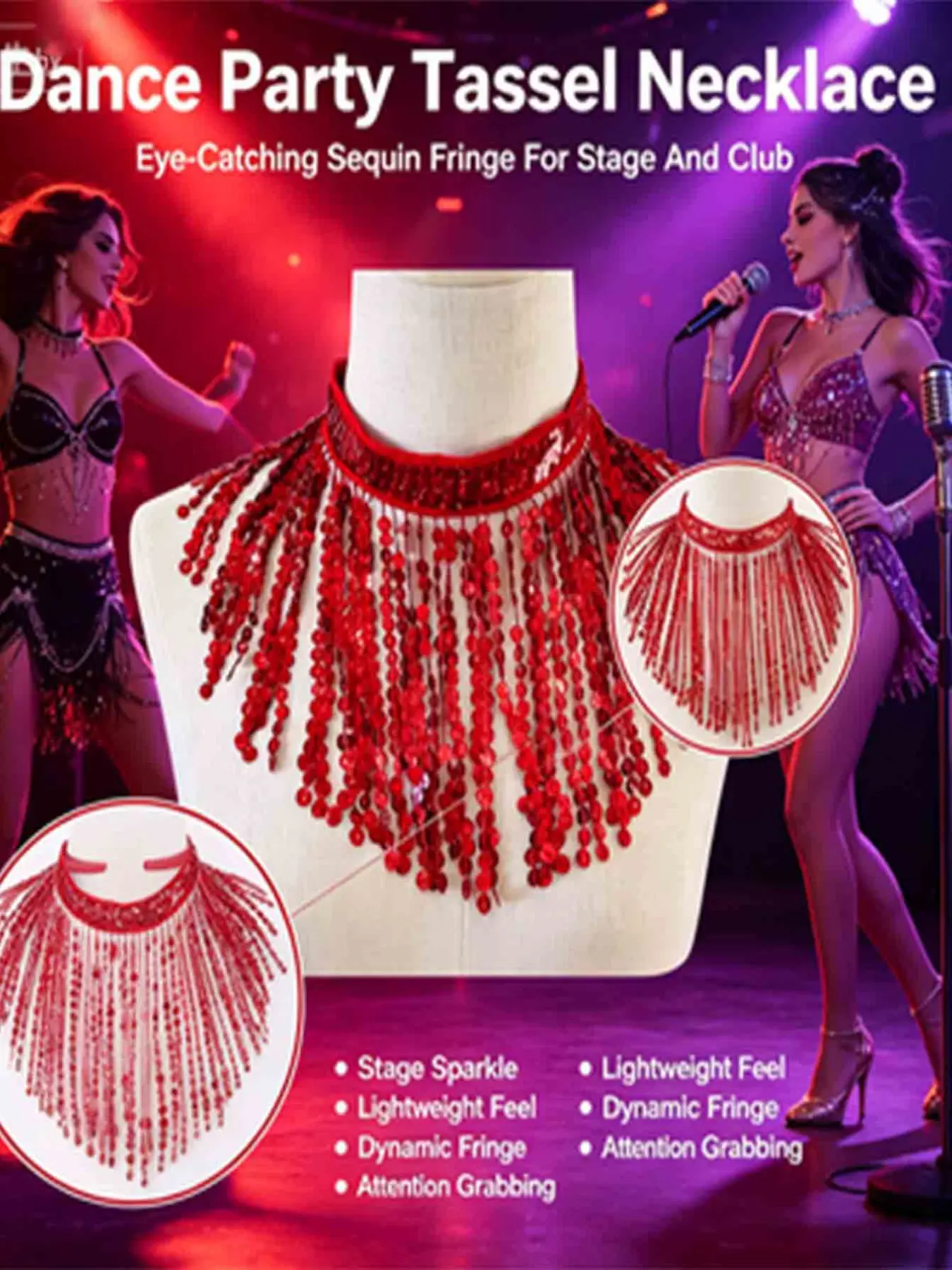 1pc Glitter Sequin Fringe Necklace, Women's Fashion Accessory, Party Jewelry, Halloween Carnival, Nightclub, Wedding Dinner Decor
