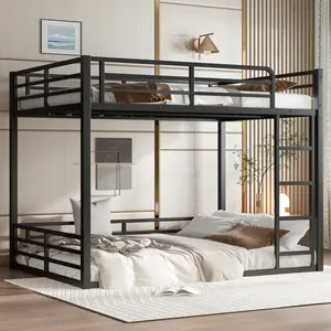 ARCH Metal Bunk Bed Full XL over Full XL Floor Frame Heavy-Duty Noise-Reduced Design for Kids Teens Adults Black Bedroom Furniture Space-Saving Sleep Solution, Bedroom Furniture for Bedroom, Guest Room, Kids Room, Teen Room, Dorm and Apartment