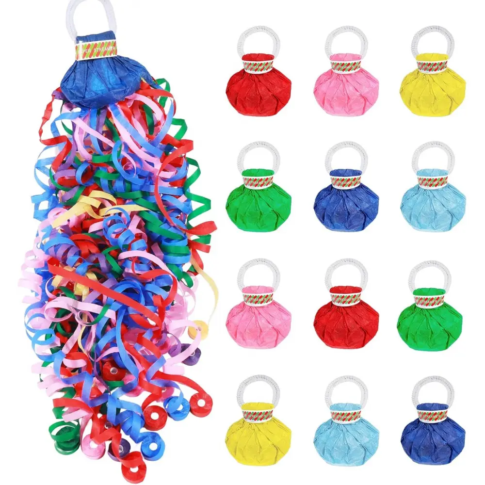 12Pack No Mess Streamers,Color Mix Hand Throw Streamers Poppers,No Mess Confetti Poppers for Wedding,Birthday,Party Celebrations,Graduation,Party Favors Shows