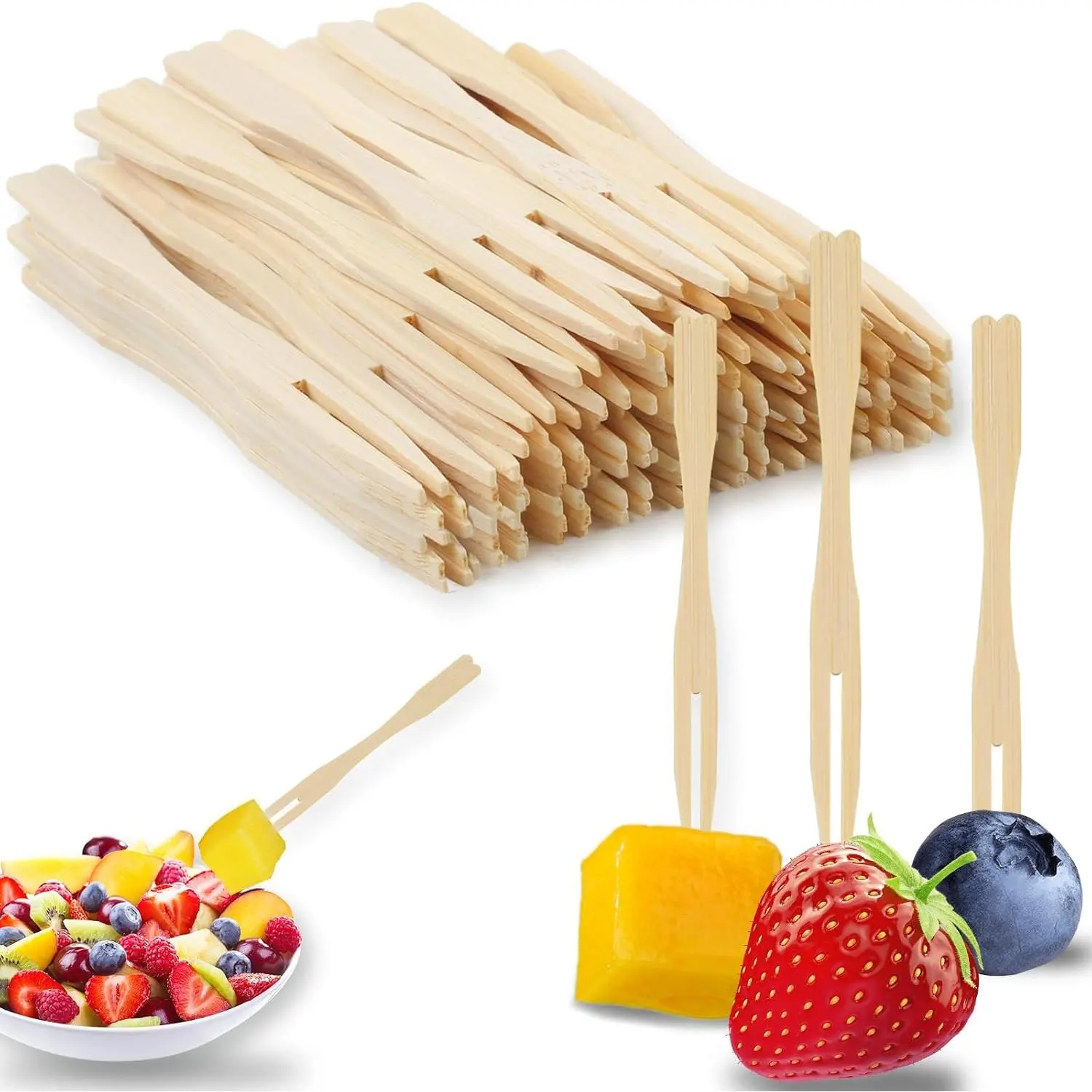 400PCS 3.5 Inch Appetizer Forks, Mini Forks For Appetizers, Disposable Bamboo Forks Can Be Used For Desserts, Sandwiches, Burgers, Salads, Buffets, Drinks, Vegetables And More