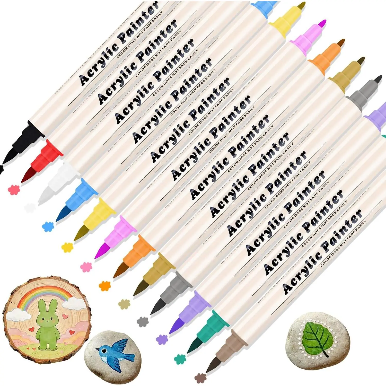 12 Colors   Markers Set,    Pens,  Tip Drawing Markers with Brush and Fine Tip for , Rock, Canvas, Glass