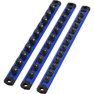 This Is What A Man's Tool Looks Like WORKPRO Magnetic Socket Organizer Set, 3-Piece Aluminum Alloy Socket Rail, Heavy Duty Socket Holder, Socket Rack Kit 1/4-Inch x 12 Clips, 3/8-Inch x 10 Clips, 1/2-Inch x 10 Clips (Blue)