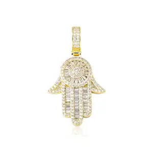 [Synthetic Zirconia Necklace] 1pc Synthetic Zirconia Necklace| Fatima Hands Unisex Hip Hop Pendant| Gift for Men Women Family Friends Lovers Wedding Anniversary Birthday