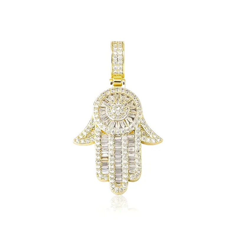 Unisex Silvery Iced Out Fatima Hand Necklace with Synthetic Zirconia Stones, Hip Hop Pendant Charm for Daily Wear & Anniversary Gift, Unisex Names Costume Jewelry Accessory, One-Piece