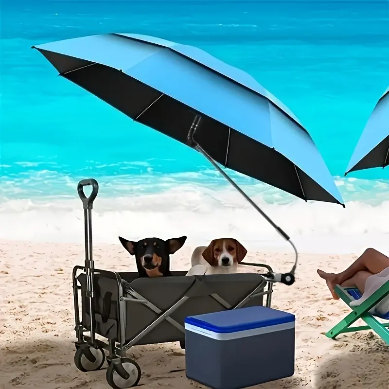 Arc Dimensions 121cm/47.63inch Portable Beach Sunshade Umbrella with Universal Clamp, Double-Layer Ventilated Canopy and 360 °     Adjustable Rotation,with Reinforced Iron Frame, Ideal for Beach Chairs, Camping, Fishing and Outdoor Relaxation