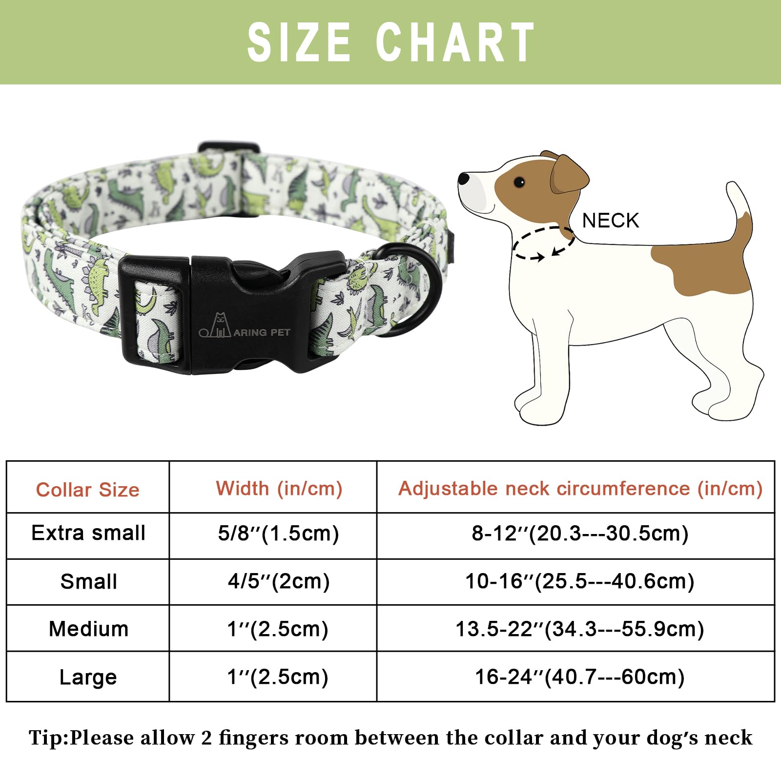 ARING PET Dinosaur Dog Collar – Adjustable Comfortable Cotton Collar for Small to Large Dogs