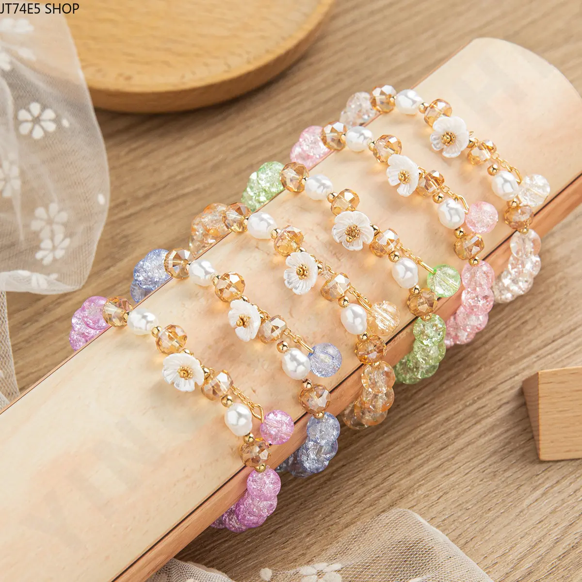 Forest Style Sunflower Crystal Charm Bracelet, Sweet Fresh Korean Style Women BFF Matching Bracelet Jewelry
