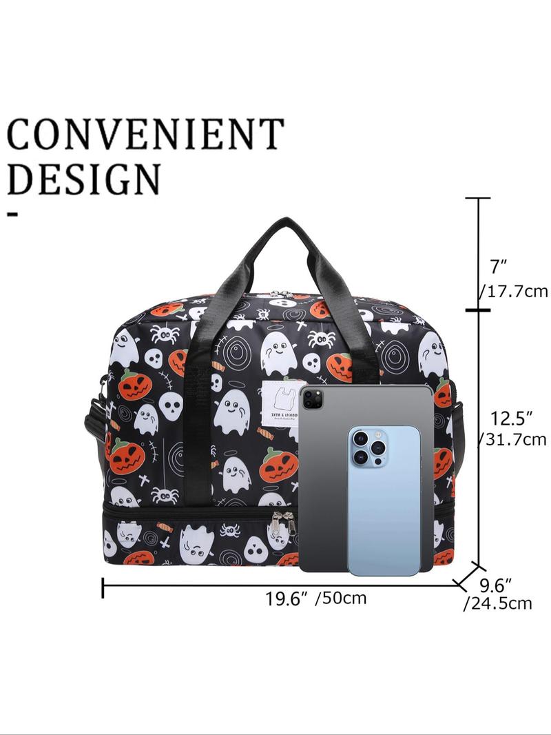 Durable Bat Pattern Travel Bag, Travel Duffle Bag, Large Capacity Travel Bag with Shoe Compartment, Lightweight Carry on Luggage Bag for Sports Gym, Yoga Handbag, Valentine's Gifts for Her