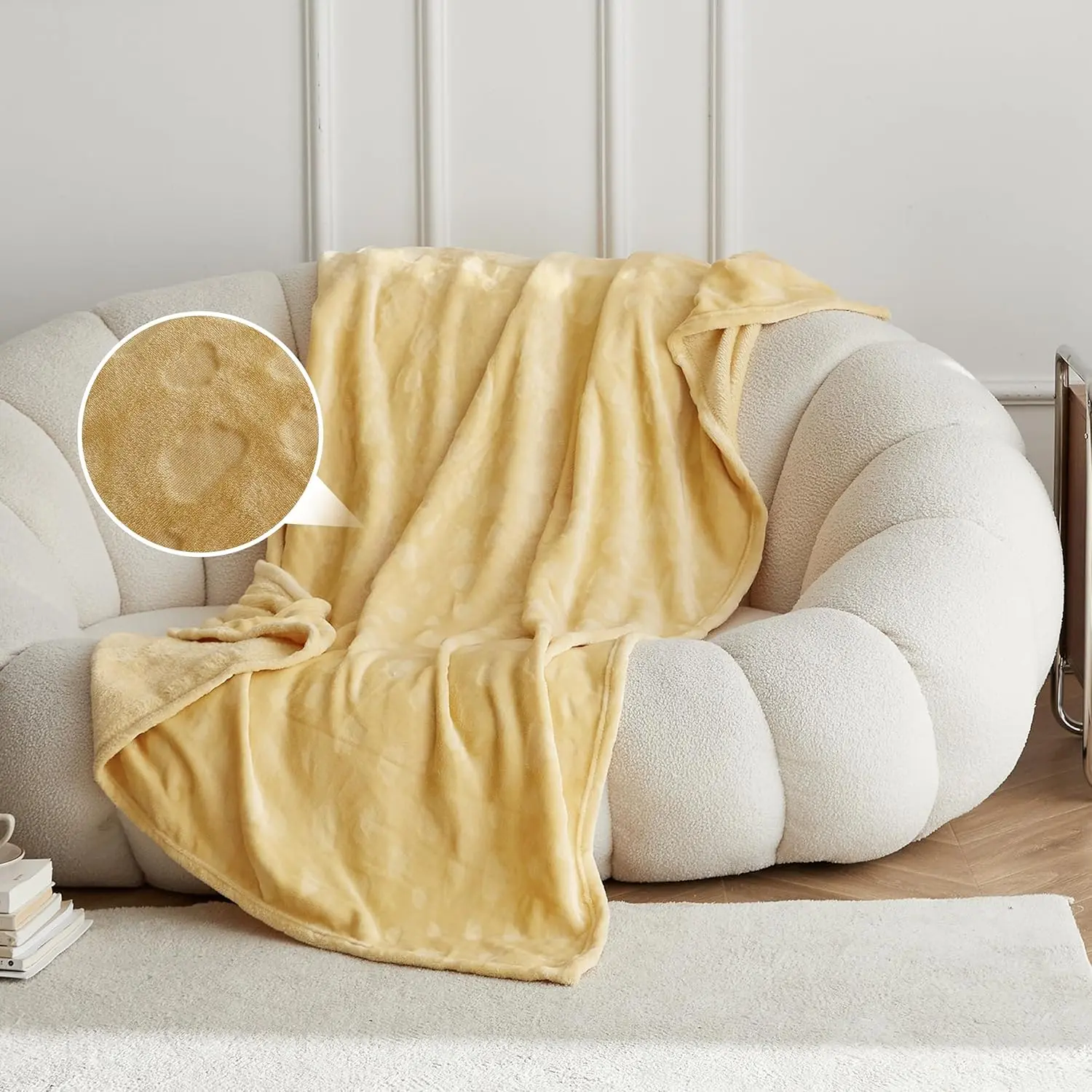Simple&Yellow Throw Blanket for Couch-Soft for 50x70 Inches Cozy Lightweight Flannel Fleece Blanket for Home Decor(Cloud)