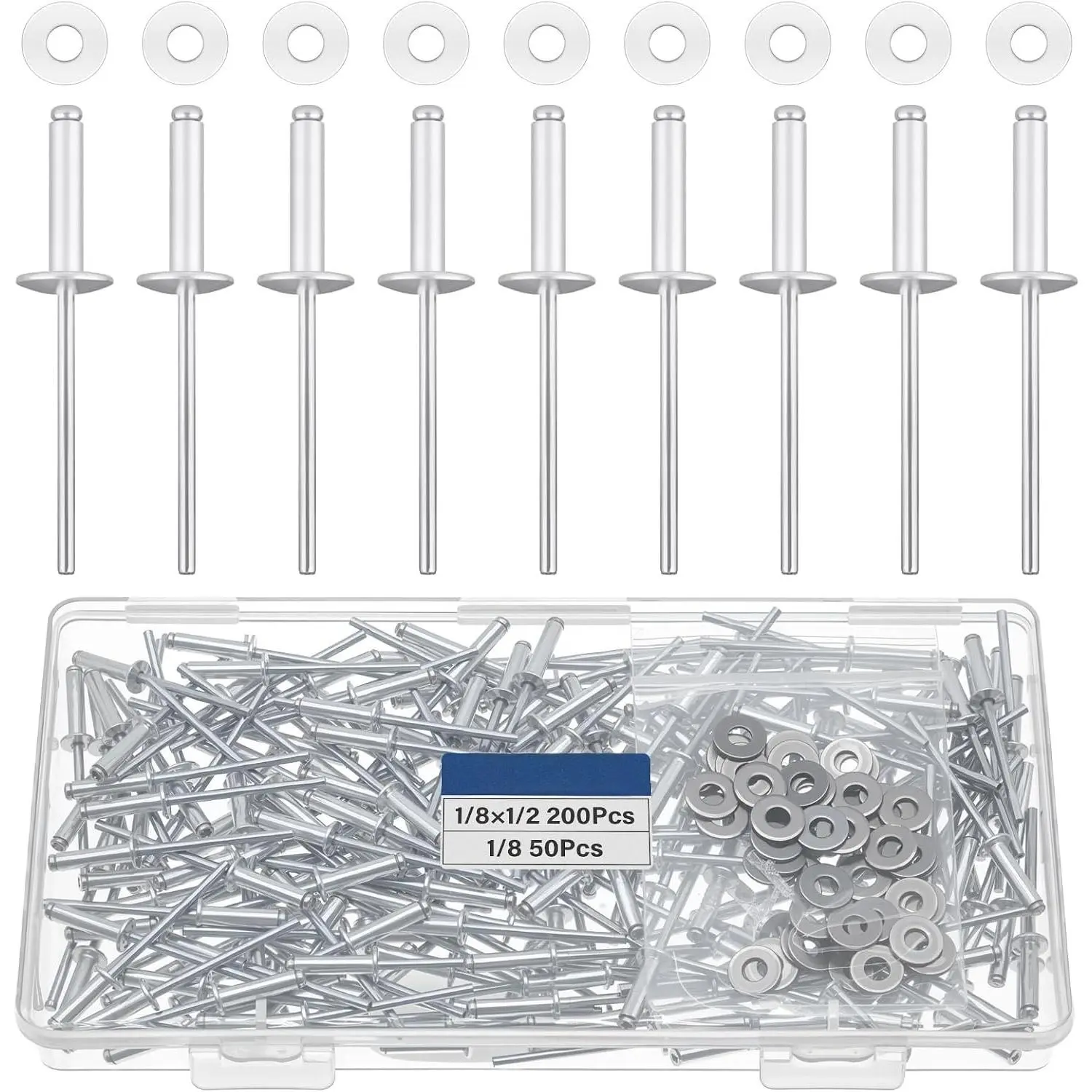 250 count 1/8" x 1/2"   Pop Rivets with Stainless Steel Washers 3.2 x 12.7mm Blind Rivet  Kit